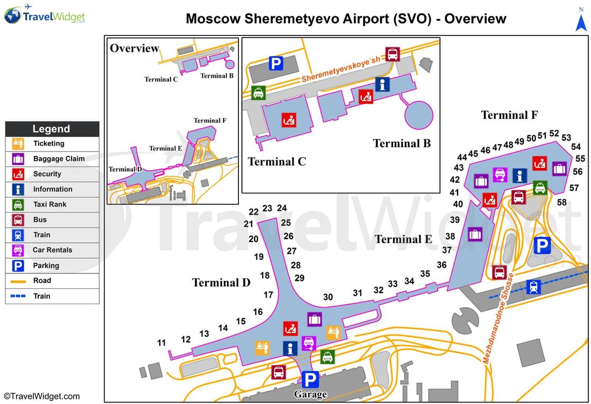 Sheremetyevo რუკა ტერმინალები