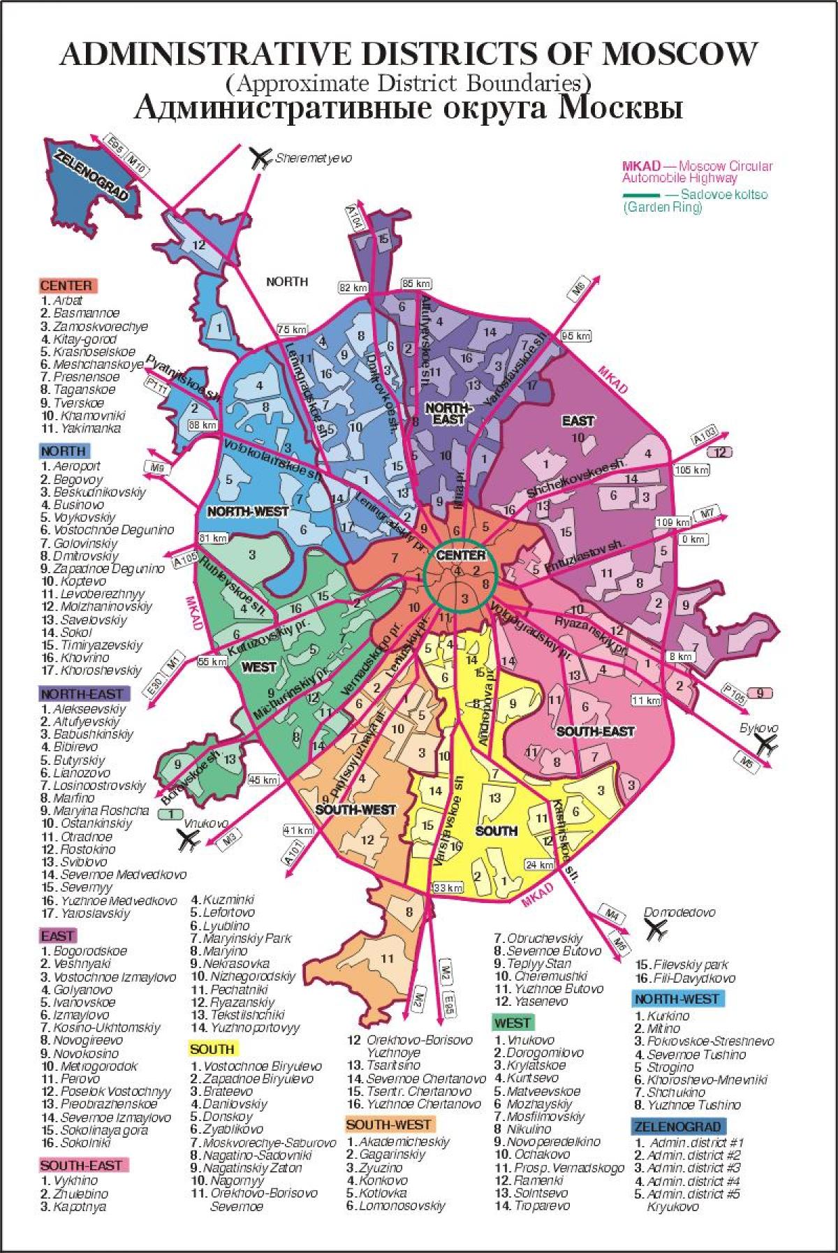 რუკა მოსკოვის arrondissement